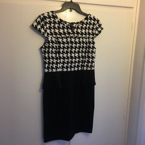 Black & White Houndstooth Peplum Dress